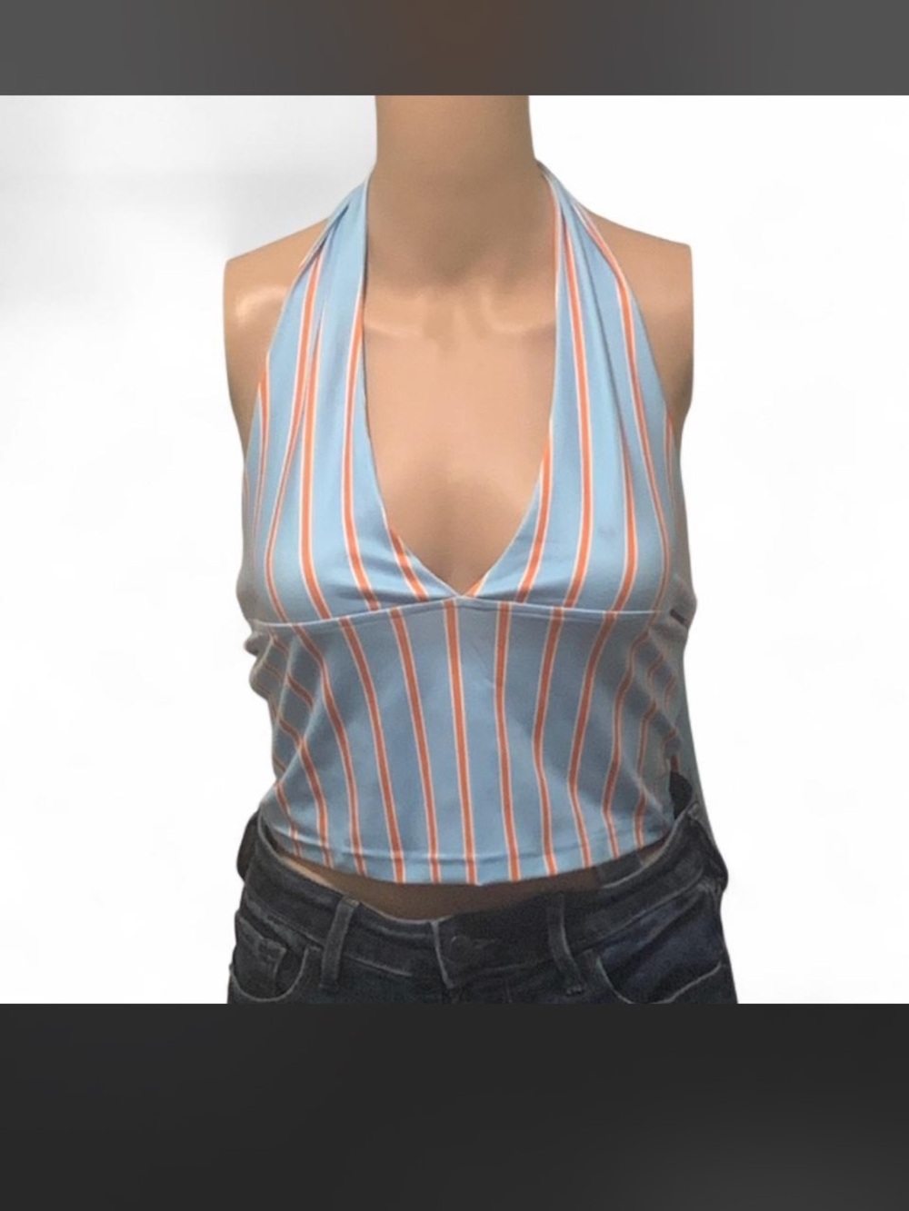 Striped Halter Crop Top in Light Blue and Orange